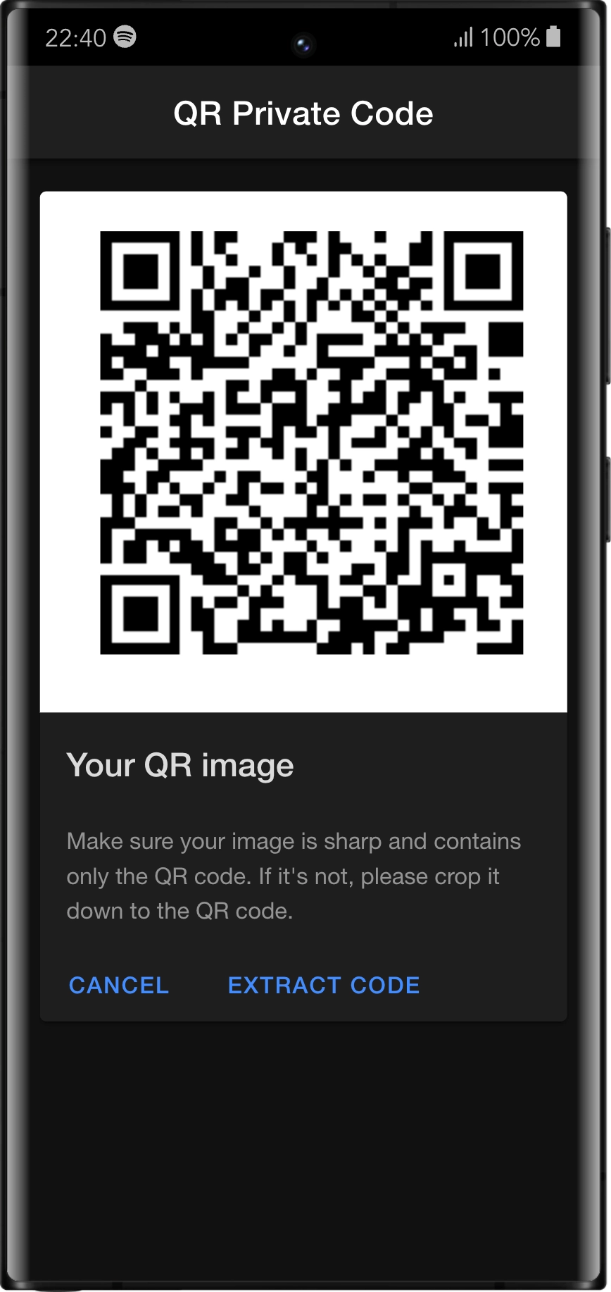 Home Screen - Scan or import a QR code to be displayed